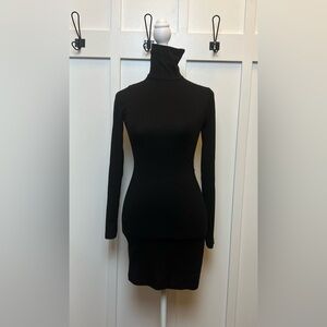 Lulus Black Dress Womens Long Sleeve Mock Neck Bodycon Mini Ribbed Stretch Sz XS